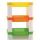 A white kitchen rack with 3 partitions colored in green, orange and yellow